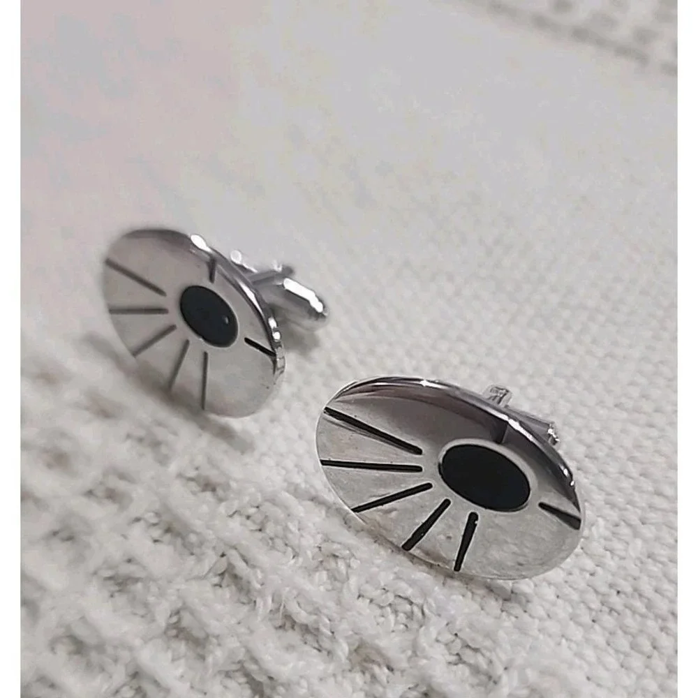 Vintage Hickok cufflinks Silver Black MCM Sunburst
